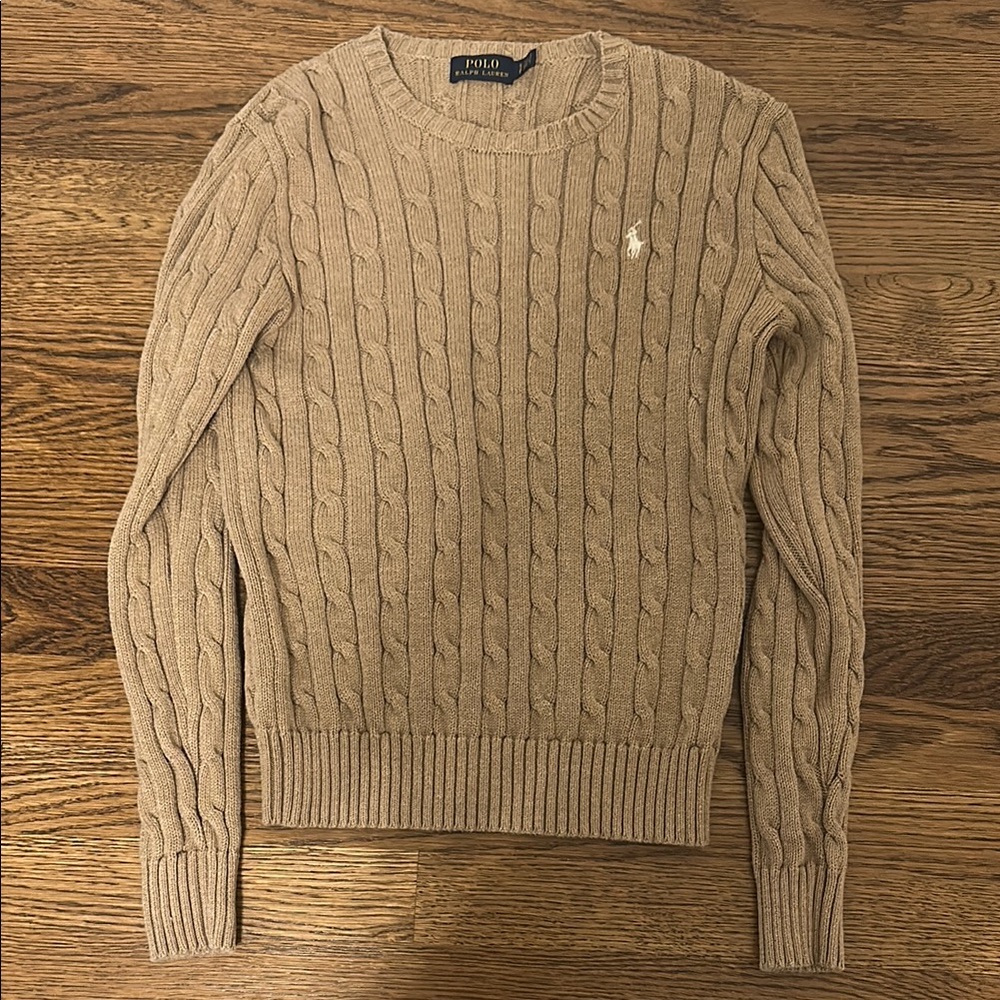 Polo by Ralph Lauren Tan Crewneck Sweater Cable Knit